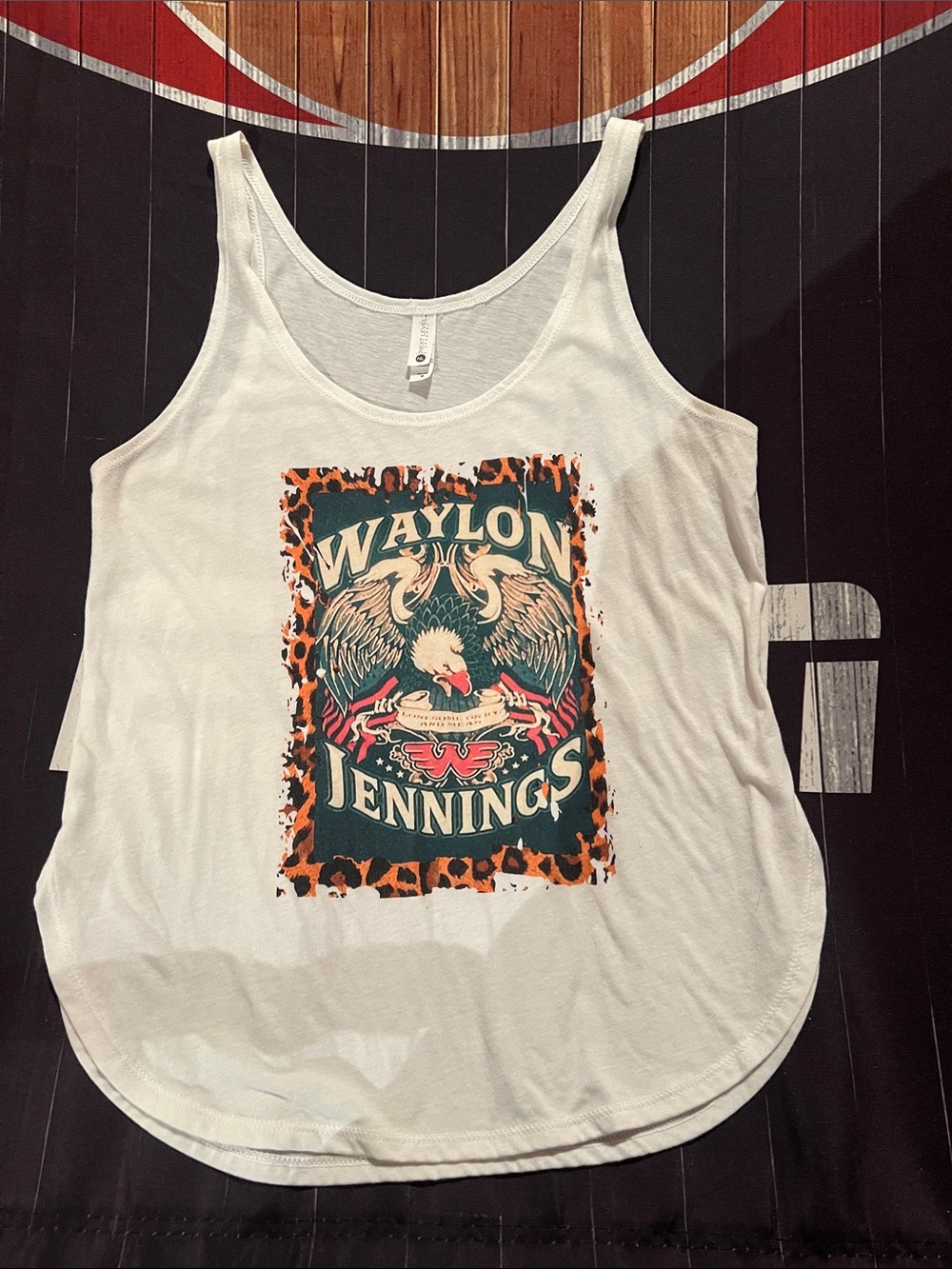 Next Level Apparel White Tank with Multicolor Waylon Jennings Graphic